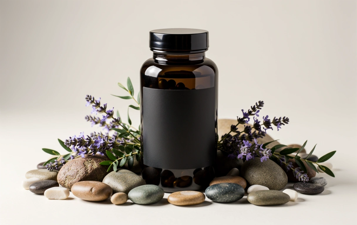 Premium wellness supplements in a natural setting